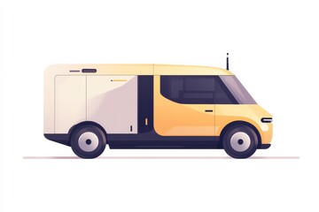 Futuristic autonomous delivery van in minimalist style
