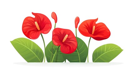 Professional Red Anthurium Flowers Flat Vector Illustration Logo Design
