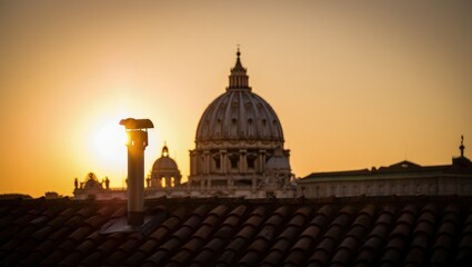 White smoke rises from the chapel chimney, indicating the successful election of a new pope during the papal conclave.