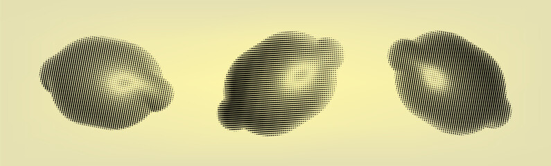 Three 3D organic floating blobs with a gradient background. Abstract  lemons in y2k style and 90s design. Cyber Design. 3D Rendered lemons in halftone style