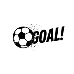 Vector illustration of a soccer ball with particle effect and bold "GOAL!" text. A graphic element representing football victory