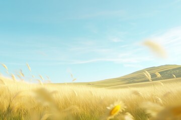 Obraz premium Nature in motion: sunflowers and grass blowing in the wind on a sunny day