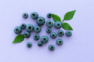 Fresh bright blueberries on color background,top view