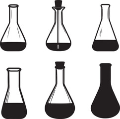 Black and White Erlenmeyer Flask Illustrations Set