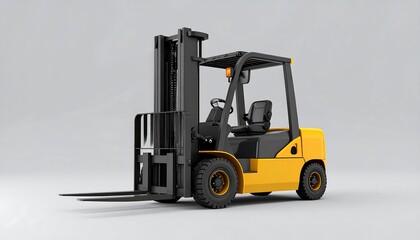Fototapeta premium Yellow Forklift Industrial Vehicle on Grey Background Studio Shot
