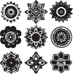 Black and White Mandala Flower Designs Vector Art Collection