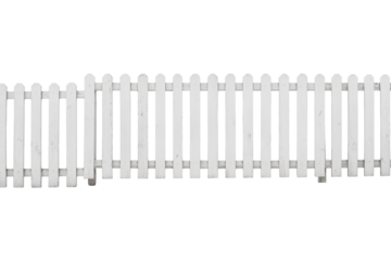 White wooden picket fence is isolated.