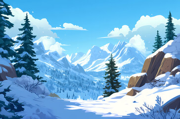 Fototapeta premium Winter Mountain Landscape Painting