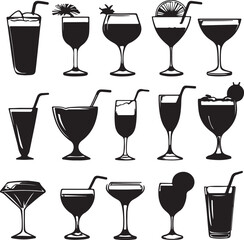 Black and White Cocktail Drinks Silhouettes Vector Graphic Art