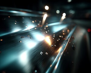 Wet Metal Surface with Night Lights.