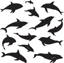 Dolphin Silhouettes Vector Art: Marine Mammals Graphic Design Elements