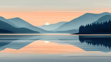 Fototapeta premium Serene Mountain Lake Sunrise Reflection