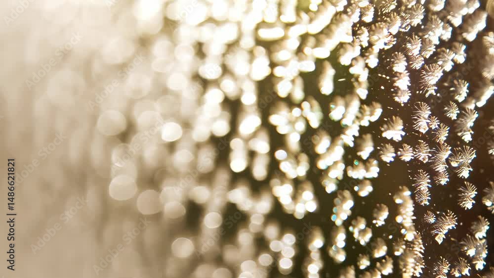Poster extreme close-up of icy patterns on surface, showing intricate crystalline structures and glittering