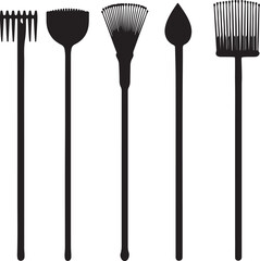 Silhouette Garden Tools: Rakes, Trowel, and Cultivator Set, Black & White