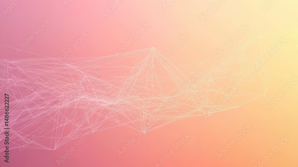 Poster Abstract pink and yellow network background with interconnected nodes and lines.