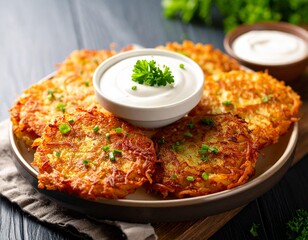 Ukrainian dish. Deruny with sour cream.