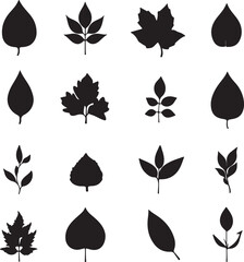 Black Silhouette Leaf Icons Set: Nature Graphics