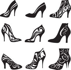 Stylish Floral High Heel Shoes Vector Graphics