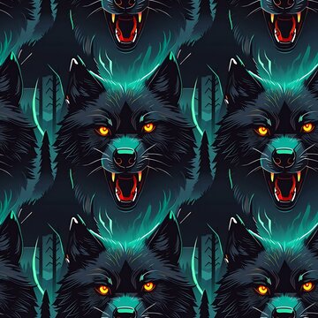 illustrated wolves and glowing eyes