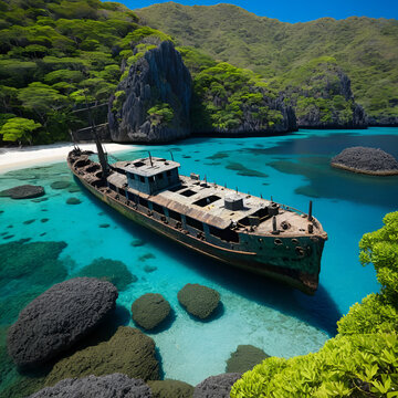 Wrecked Japanese military gunboat "Tangat" from the Second World War in the Coron Bay Philippines