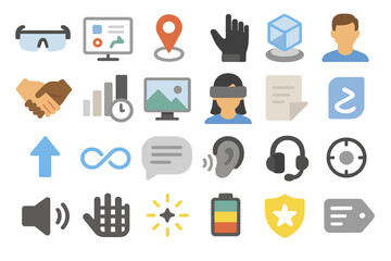 Engaging collection of icons representing technology, communication, and virtual interaction in a modern digital environment