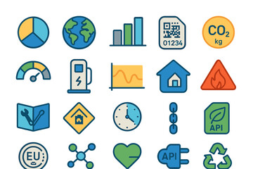 Data visualization icons representing sustainability and environmental metrics for analytical purposes