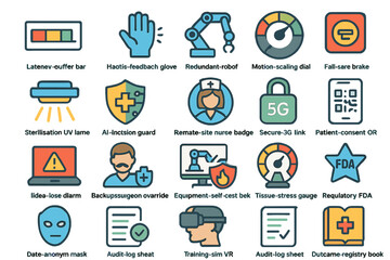 Fototapeta premium Healthcare technology icons representing various medical procedures and safety measures displayed on a digital interface