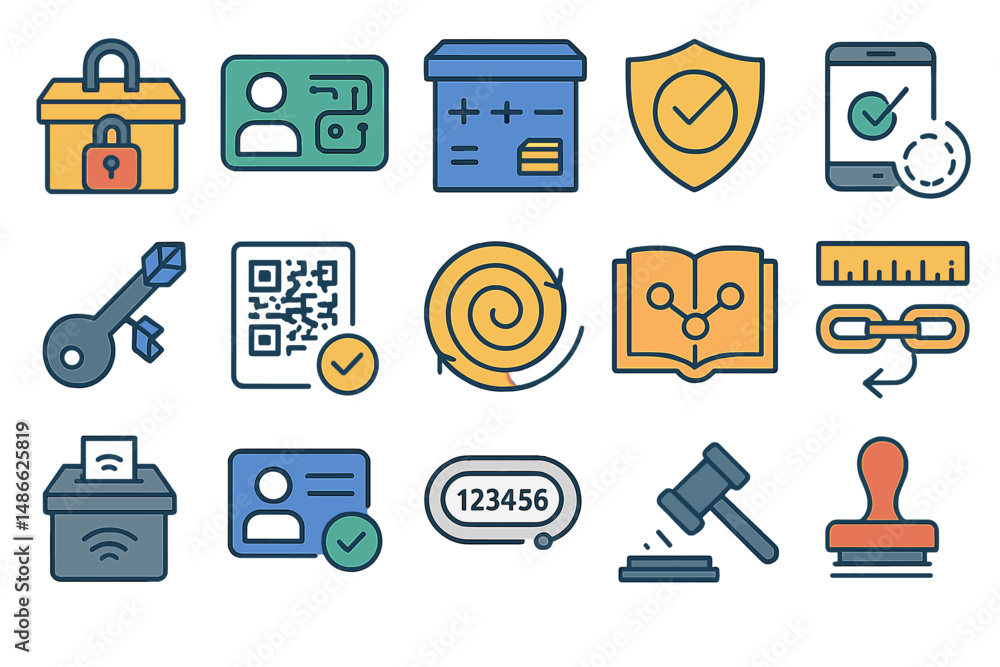Poster secure digital identity icons showcasing various aspects related to online safety and verification i