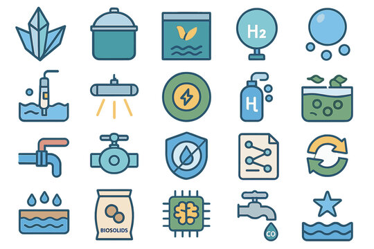 Water conservation and management symbols showcasing sustainable practices and technology in an eco-friendly setting