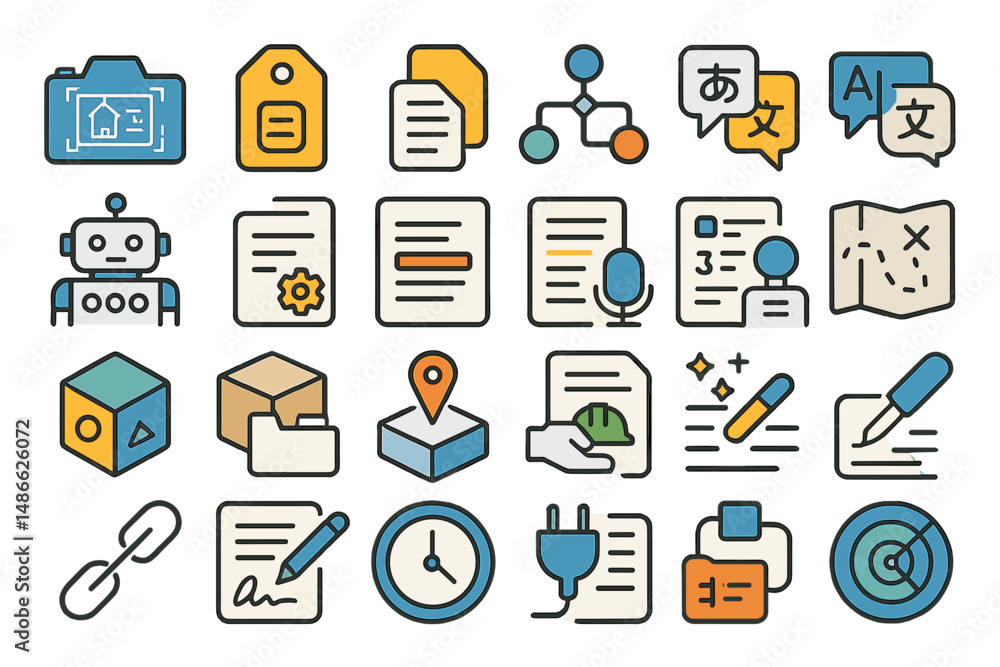 Poster digital icons representing various concepts in technology and communication used in design and educa