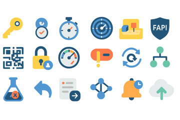 Collection of various security and technology icons representing different features and functionalities