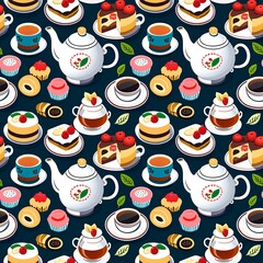 illustrated tea sets and pastries