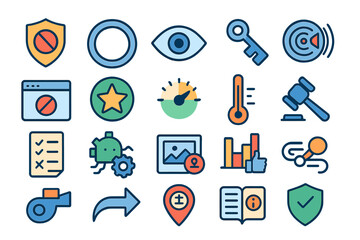 Icons illustrating security concepts and technology elements in a colorful and engaging layout for digital use