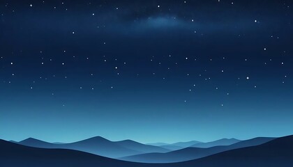 Naklejka premium An illustration shows rolling mountains under a dark blue sky filled with twinkling star clusters.