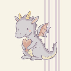 Cute Cartoon Dragon Character, Vectr Illustration