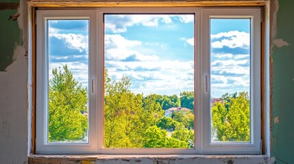 Obraz premium Bright sunny view from a newly installed window