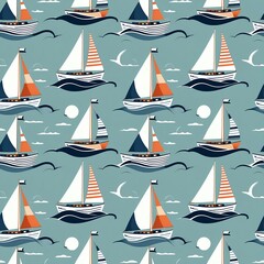 illustrated sailing boats on gentle waves