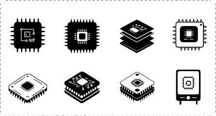 Micro chip icon set, flat style
