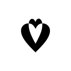 Stylized heart symbol with overlapping shapes and solid black color design