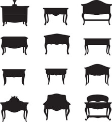 Silhouette Vector Art: Vintage Furniture, Tables & Dressers Graphics
