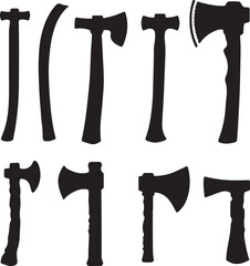 Black Axe Silhouettes: Collection of Hatchets, Axes, and Tools