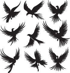 Obraz premium Black Bird Silhouettes: Dynamic Eagle Wing Spread Vector Art
