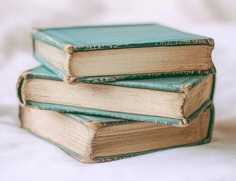 Stack of vintage teal-colored books