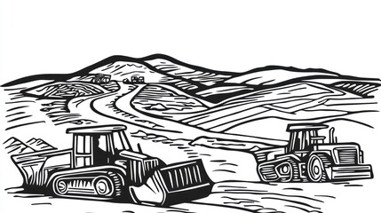Bulldozers Working on a Rural Road Construction Site