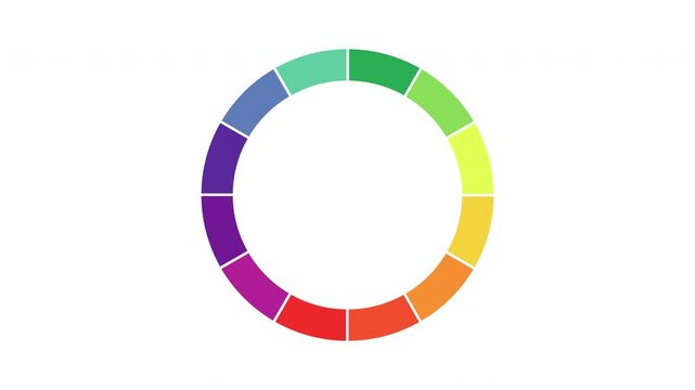 Color wheel with different shades of color rotating on a white background. Concept: Art, education, color, colorimetry. 