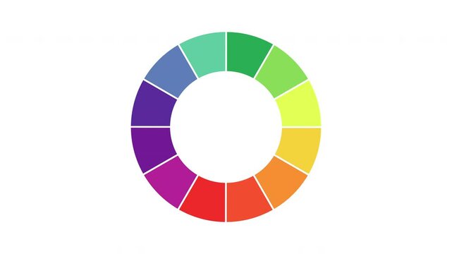 Color wheel with different shades of color rotating on a white background. Concept: Art, education, color, colorimetry. 