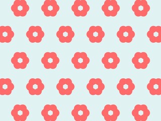 A repeating pattern of stylized coral flowers on a pale blue background. The flowers have a simple, geometric design.