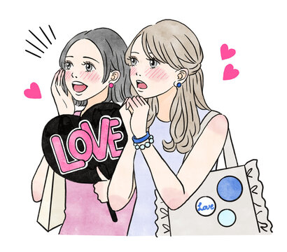 推し活をする女の子のピンクとパープル系のイラスト