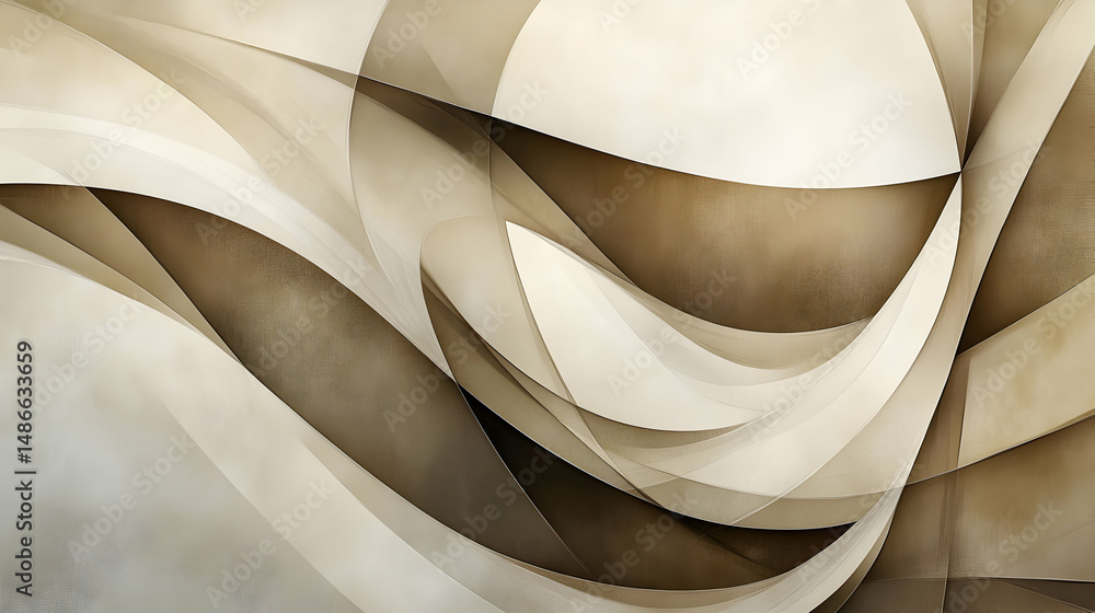 Poster abstract composition featuring smooth flowing curves in neutral color palette