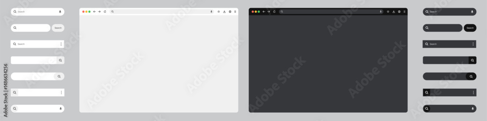 Wall mural browser window mockup with website template frame. pc, laptop, mobile, and tablet views, showcasing 